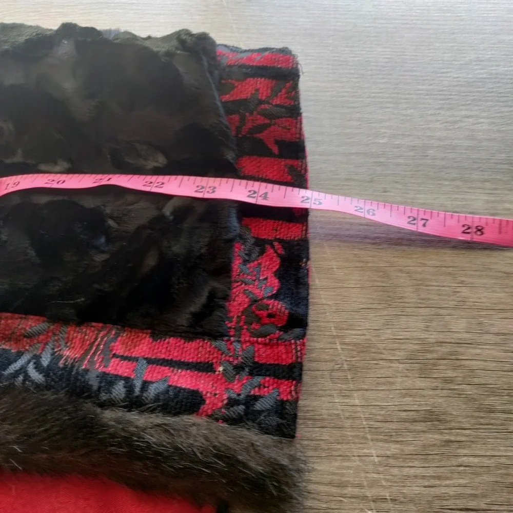Chicos‎ Vest Womens 1 Medium Black Faux Fur Collar Asian Jacquard Art to Wear